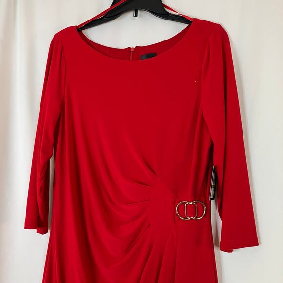 Jessica Howard | Red Pleated Side Waist Sheath Dress NWT Womens 14 - Picture 2 of 7